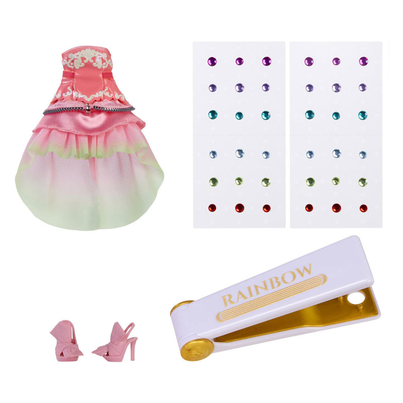 Afbeelding laden in galerijviewer, Rainbow high be dazzling-modepoppen -adeline rose (roze) met bedazzle-tool en glinsterende strass-steentjes
