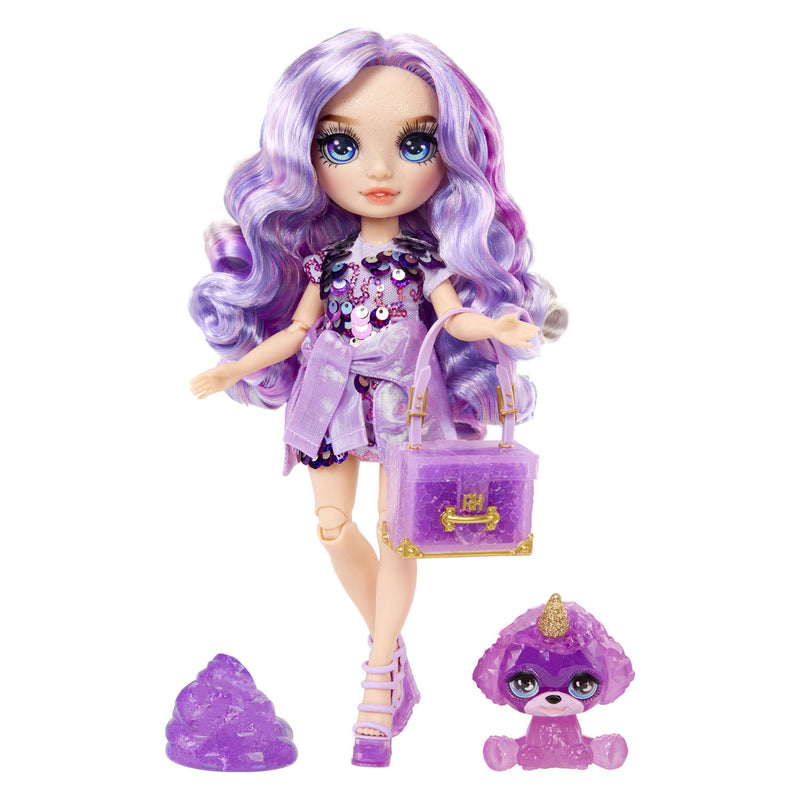 Afbeelding laden in galerijviewer, Rainbow high klassieke modepop - 28 cm - violet (paars) - met slijmset en diertje
