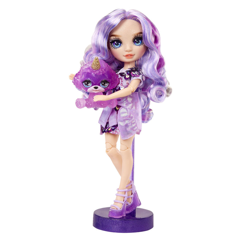 Afbeelding laden in galerijviewer, Rainbow high klassieke modepop - 28 cm - violet (paars) - met slijmset en diertje
