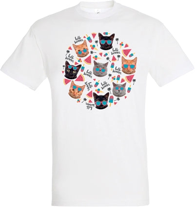 Afbeelding laden in galerijviewer, T-shirt hello summer cats wit
