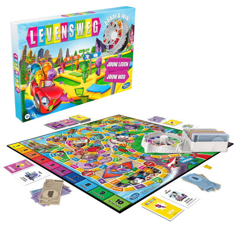 Afbeelding laden in galerijviewer, Hasbro levensweg - familiebordspel voor 2 tot 4 spelers - indoorspel voor kinderen vanaf 8 jaar - staafjes in 6 kleuren
