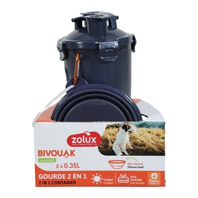 Afbeelding laden in galerijviewer, Zolux bvk 2in1 reisset fles met voerbak en drinkbak blauw
