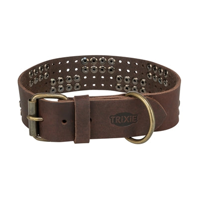 Afbeelding laden in galerijviewer, Trixie halsband hond rivet rustic vetleer donkerbruin
