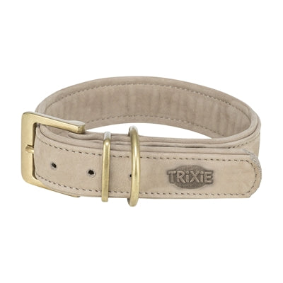 Afbeelding laden in galerijviewer, Trixie halsband hond pure leer lichtgrijs
