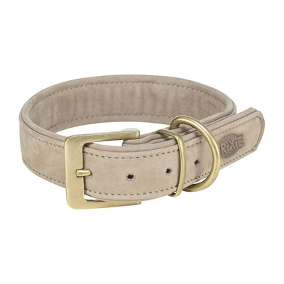 Afbeelding laden in galerijviewer, Trixie halsband hond pure leer lichtgrijs
