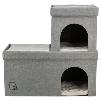 Afbeelding laden in galerijviewer, Trixie kattenmand kattenhuis kimy soft 2 verdiepingen lichtgrijs
