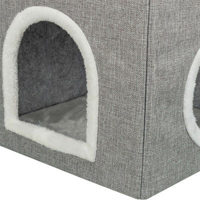 Afbeelding laden in galerijviewer, Trixie kattenmand kattenhuis nora soft 2 verdriepingen lichtgrijs
