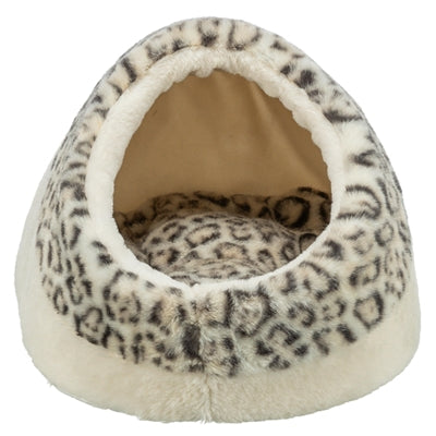 Afbeelding laden in galerijviewer, Trixie kattenmand iglo leo soft pluche creme panterprint

