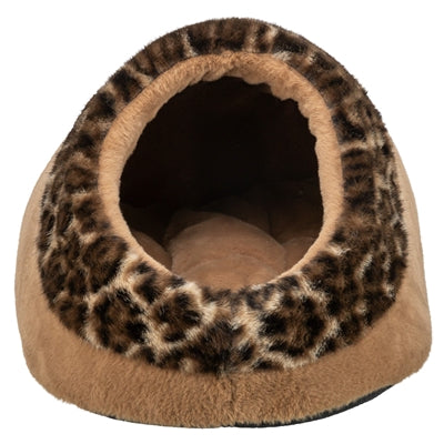 Afbeelding laden in galerijviewer, Trixie kattenmand iglo leo soft pluche bruin panterprint
