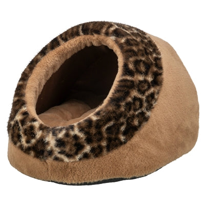 Afbeelding laden in galerijviewer, Trixie kattenmand iglo leo soft pluche bruin panterprint
