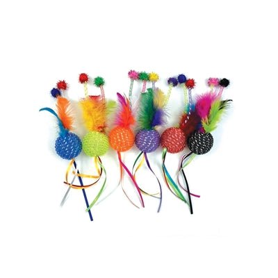 Afbeelding laden in galerijviewer, Happy pet tabby patch glitterbal met ratel en veren
