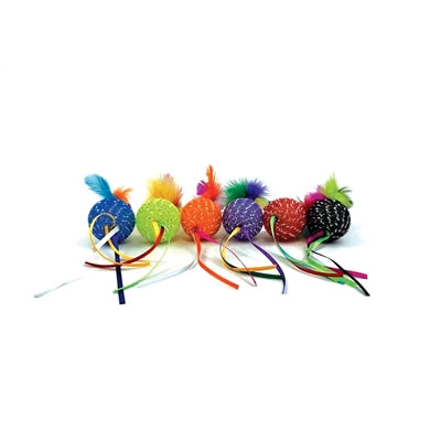Afbeelding laden in galerijviewer, Happy pet tabby patch glitterbal met ratel en veren
