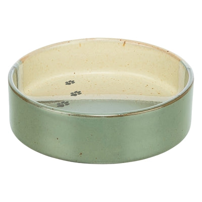 Afbeelding laden in galerijviewer, Trixie voerbak drinkbak met pootprint keramiek groen beige
