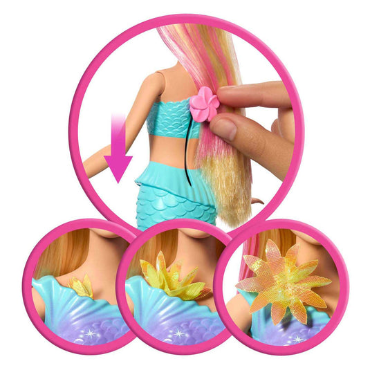 Barbie zeemeermin met magische bloemen blauw