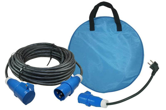 Ngk verleabel 25 meter neopreen 3x 1.5mm² - cee stekker en cee contrastekker - met frans verloopkabel - in kabeltas