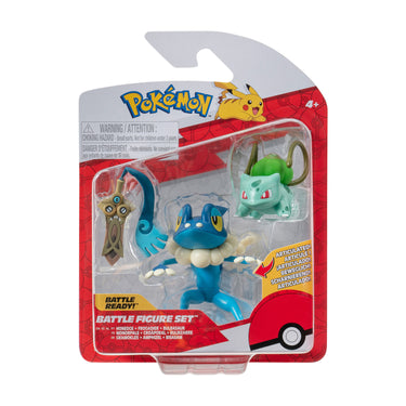 Boti pokémon batte figuur set - honedge, bulbasaur, frogadier, 3st.