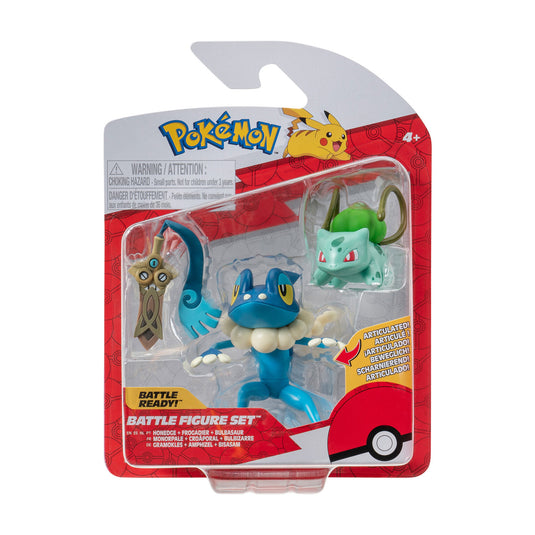 Boti pokémon batte figuur set - honedge, bulbasaur, frogadier, 3st.