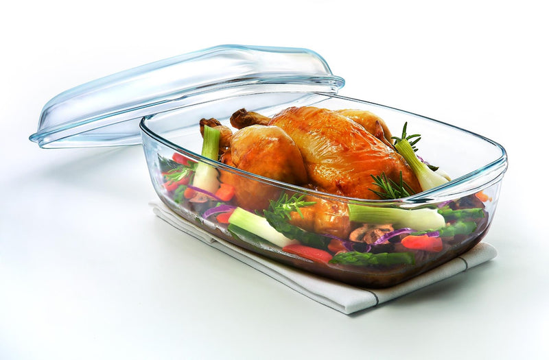 Afbeelding laden in galerijviewer, Pyrex rechthoekige ovenschaal met deksel 4,3+2,2l 32 x 21 x 9 cm
