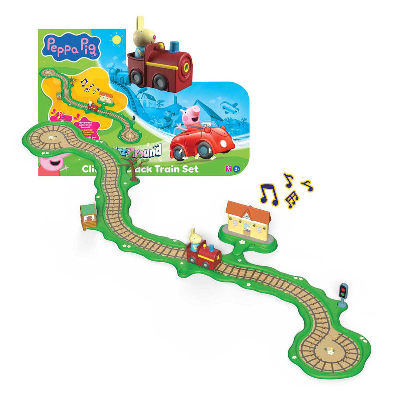 Afbeelding laden in galerijviewer, Gear2play peppa pig whizz around - klik-klak trein speelset - modulaire rijbaan voor whizz around voertuigen - interactief met muziek en geluid
