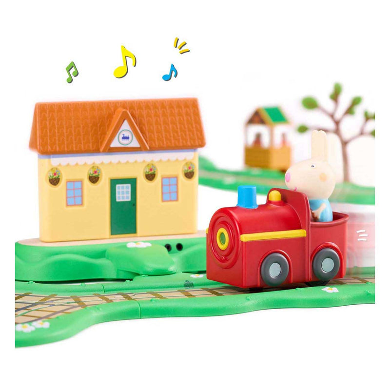 Afbeelding laden in galerijviewer, Gear2play peppa pig whizz around - klik-klak trein speelset - modulaire rijbaan voor whizz around voertuigen - interactief met muziek en geluid
