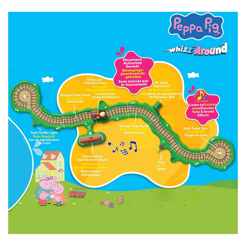 Afbeelding laden in galerijviewer, Gear2play peppa pig whizz around - klik-klak trein speelset - modulaire rijbaan voor whizz around voertuigen - interactief met muziek en geluid
