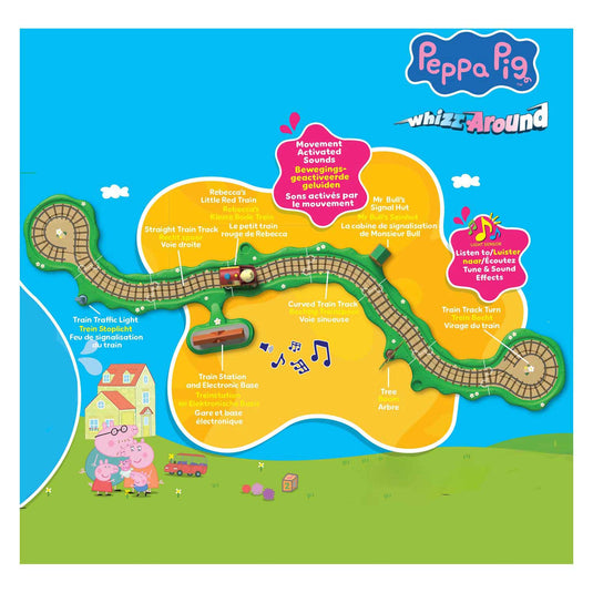 Gear2play peppa pig whizz around - klik-klak trein speelset - modulaire rijbaan voor whizz around voertuigen - interactief met muziek en geluid