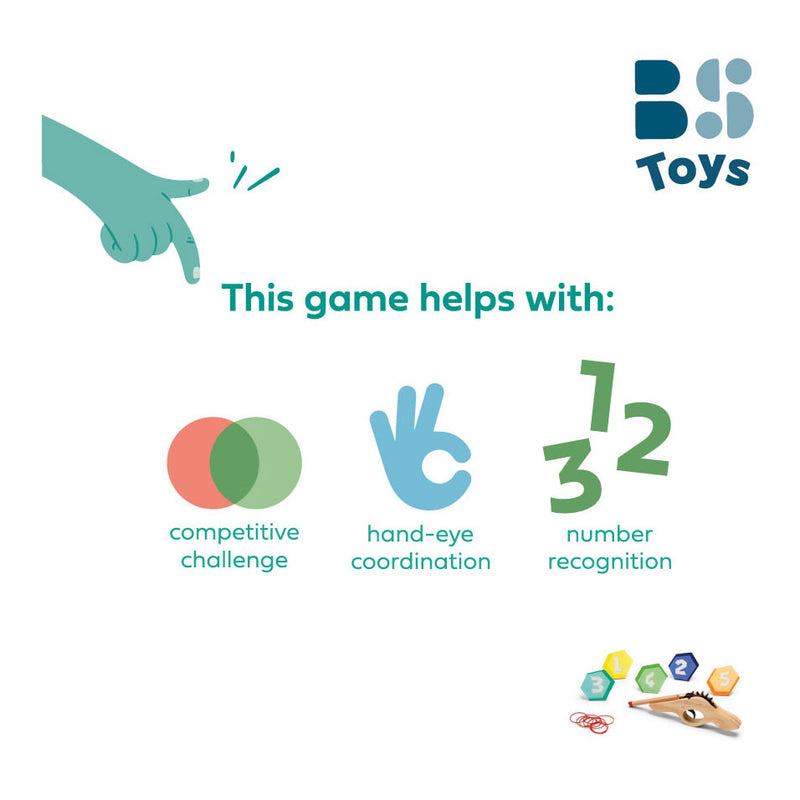 Afbeelding laden in galerijviewer, Bs toys schiet 'm! elastiekpistool - hout - coördinatiespel - vanaf 6 jaar - 5 targets

