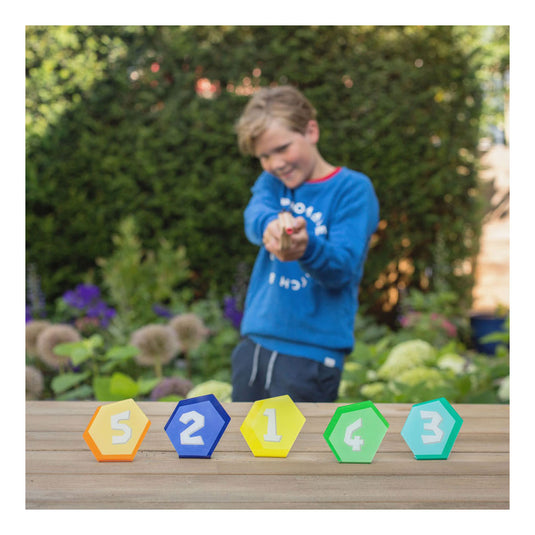 Bs toys schiet 'm! elastiekpistool - hout - coördinatiespel - vanaf 6 jaar - 5 targets