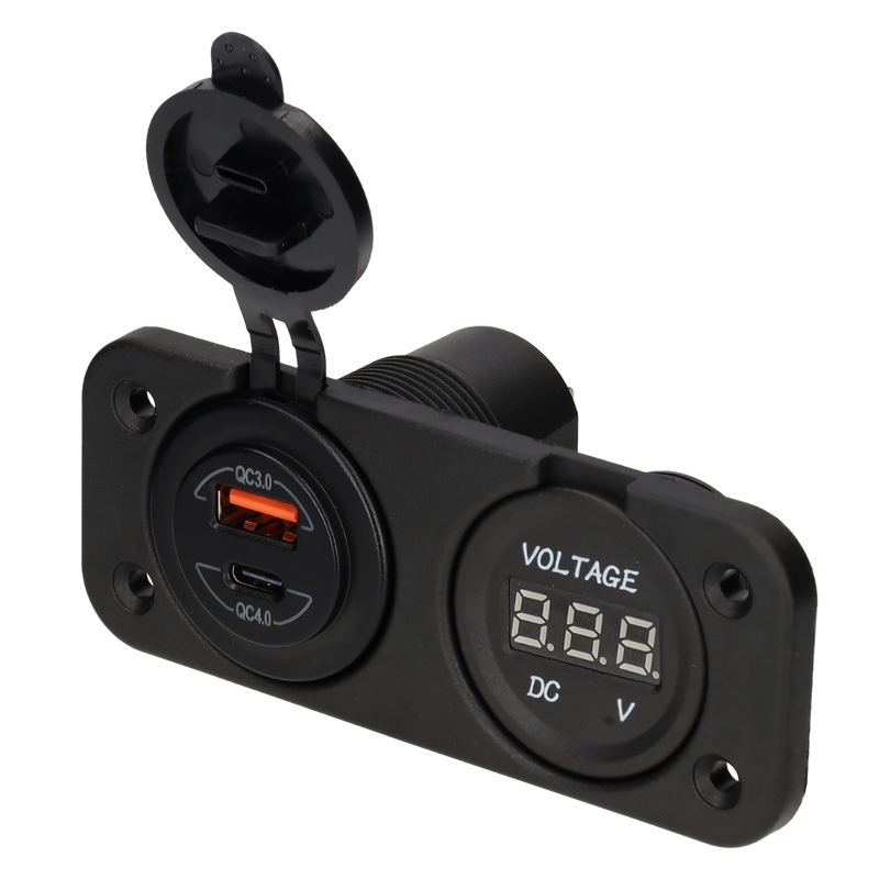 Afbeelding laden in galerijviewer, Power line digitale voltmeter 10-30v en usb-a + usb-c lader - inbouw
