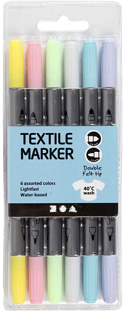 Creativ company textielstiften pastelkleuren 6 stuks textiel.
