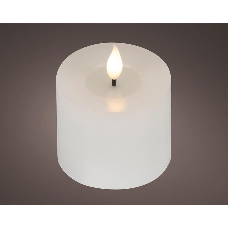 Afbeelding laden in galerijviewer, Lumineo realistische led kaars met wax pit en vlam effect ã˜7.5x9,5cm wit met 6uur timer werkt op batterij
