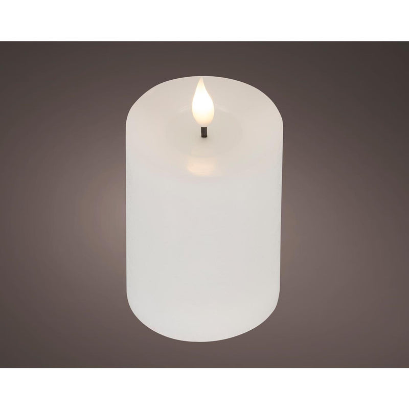 Afbeelding laden in galerijviewer, Lumineo realistische led kaars met wax pit en vlam effect ø7.5x13,5cm wit met 6uur timer werkt op batterij
