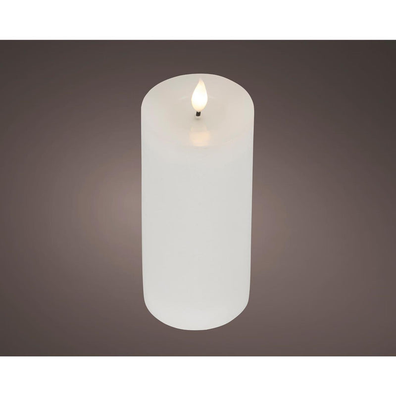 Afbeelding laden in galerijviewer, Lumineo realistische led kaars met wax pit en vlam effect ø7.5x20cm wit met 6uur timer werkt op batterij
