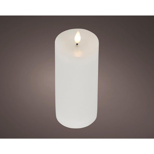 Lumineo realistische led kaars met wax pit en vlam effect ø7.5x20cm wit met 6uur timer werkt op batterij