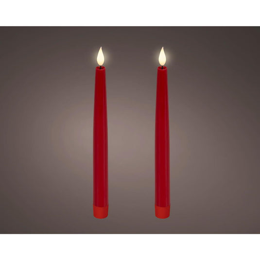 Lumineo realistische led dineraars met vlam effect ø2,2x24,5cm rood met 6uur timer werkt op batterij- 2 stuks