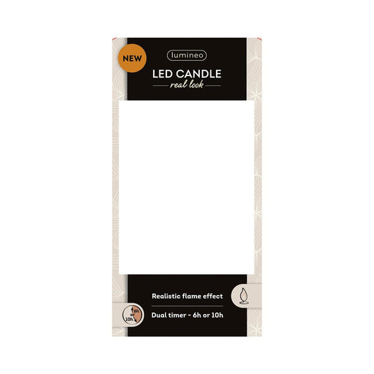 Lumineo realistische led kaars met wax pit en vlam effect ø7.5x13,5cm goud met 6uur timer werkt op batterij