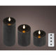 Lumineo 3-delig realistische led kaars met wax pit en vlam effect ø7.5 hoogte 9,5-13,5-20cm zwart met timer werkt op afstandsbediening en batterij