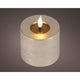Lumineo realistische led kaars met wax pit en vlam effect ø7.5x9,5cm licht grijs met 6uur timer werkt op batterij