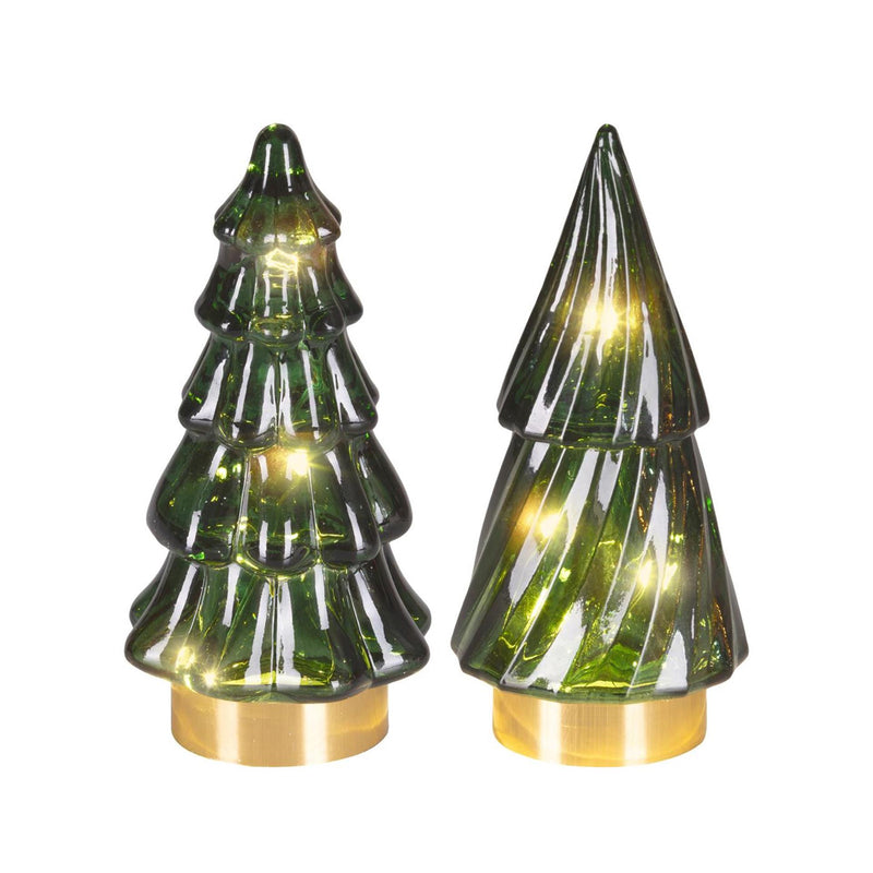 Afbeelding laden in galerijviewer, Lumineo micro led kerstboom glas ã˜6x12.8cm groen warm wit 2 assorti

