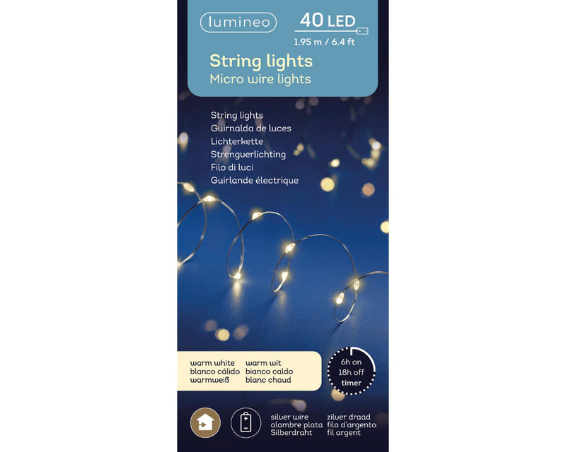 Afbeelding laden in galerijviewer, Lumineo micro led draadverlichting 195cm-40l zilver warm wit
