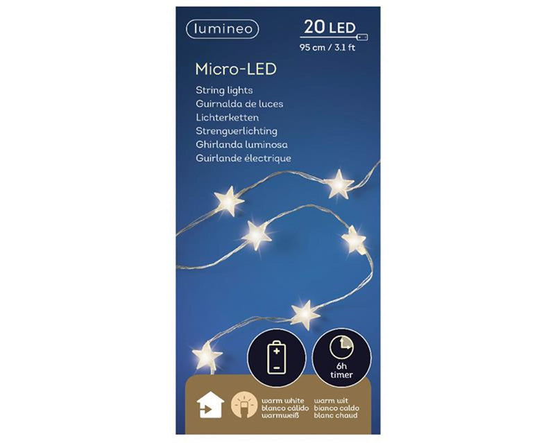 Afbeelding laden in galerijviewer, Lumineo micro led verlichting ster zilver warm wit 95cm-20l op batterij

