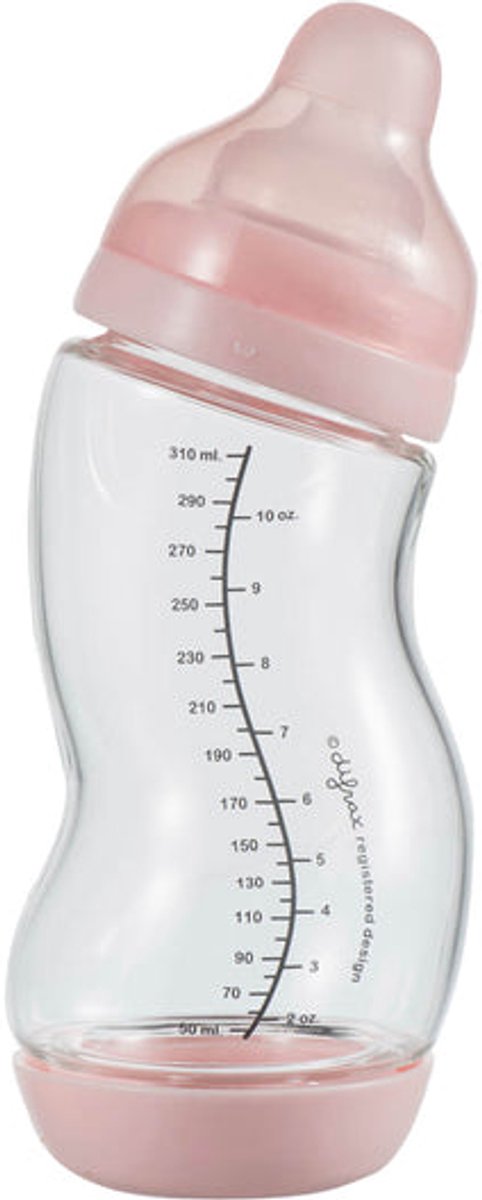 Difrax babyfles natural glas - 310 ml - roze - 1 stuk - s-fles - anti koliek