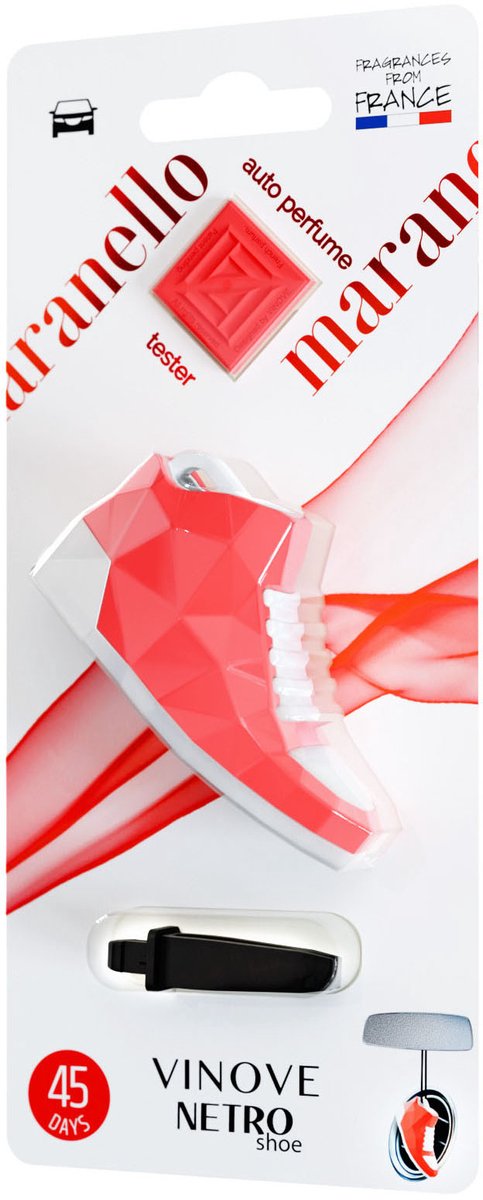 Vinove luchtverfrisser netro shoe maranello - verfrist tot wel 45 dagen (meer dan 6 weken) - in het ventilatierooster - aan de binnenspiegel - veilig voor het interieur
