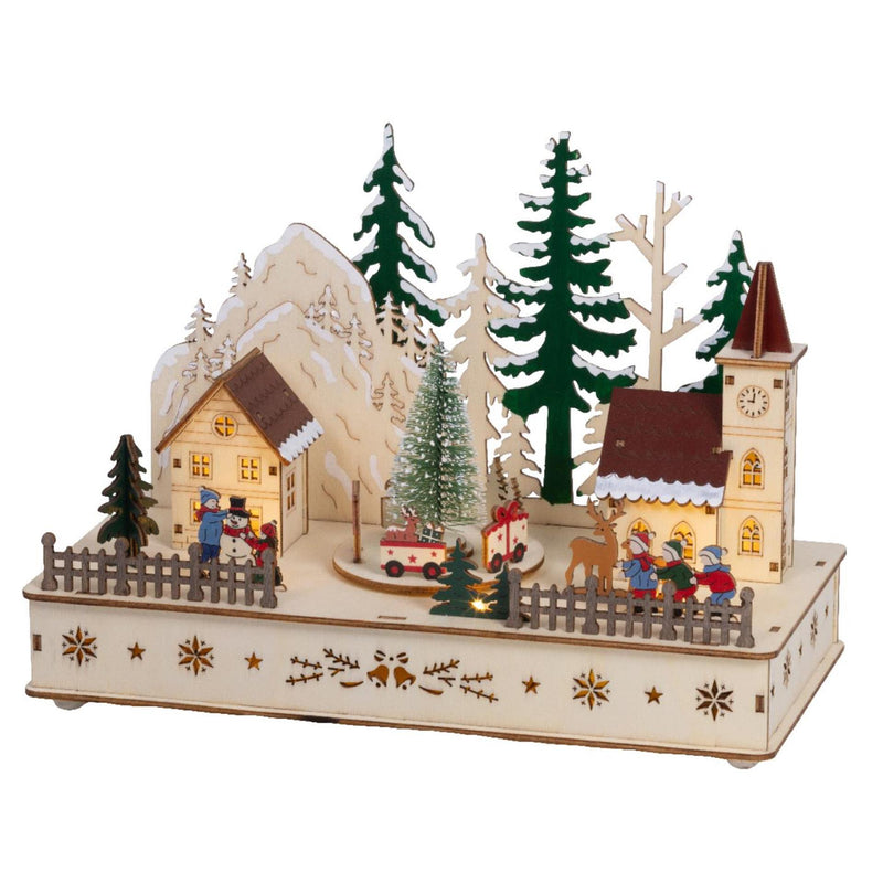 Afbeelding laden in galerijviewer, Lumineo kerstscene hout led 14x28x20cm warm wit
