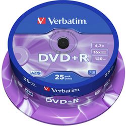 Dvd+r spindel 4,7gb verbatim 16x 25 stuks