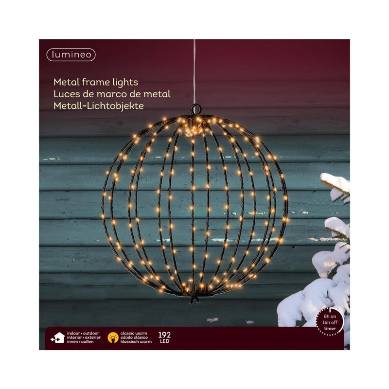 Afbeelding laden in galerijviewer, Lumineo lichtbol 192led metaal zwart met timer outdoor ø28cm klassiek warm
