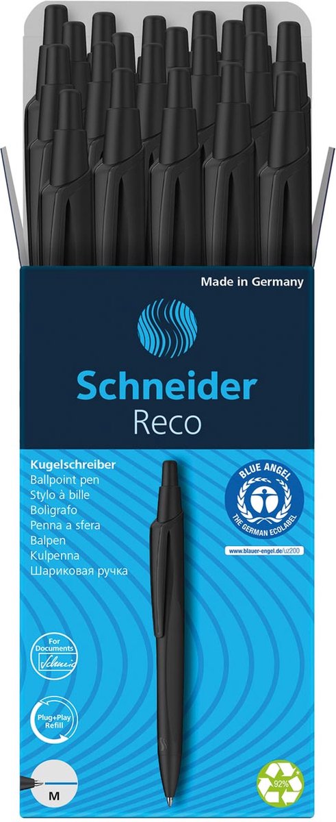 Schneider schrijfwaren schneider balpen - reco - zwart - 20 stuks - s-131810-20