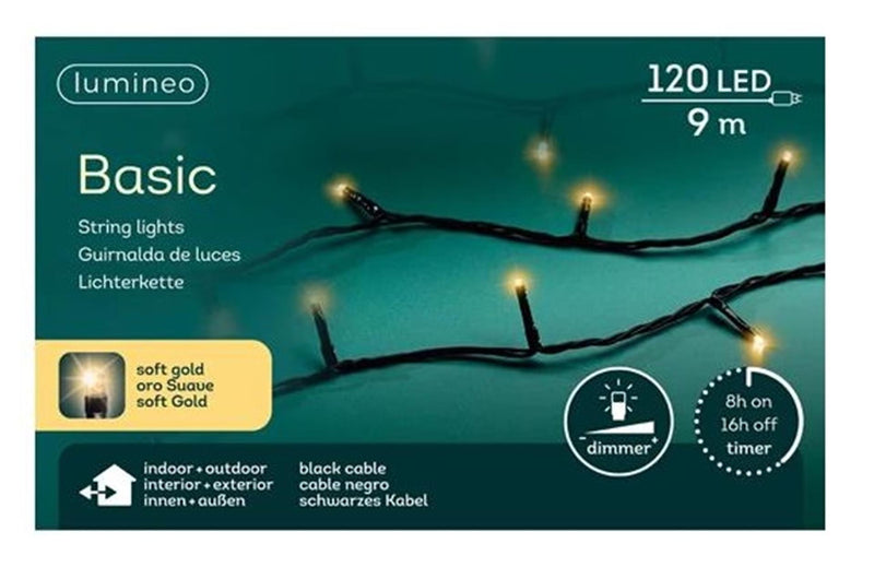 Afbeelding laden in galerijviewer, Lumineo kerstverlichting basic 120led outdoor 9m champagne (zacht goud)
