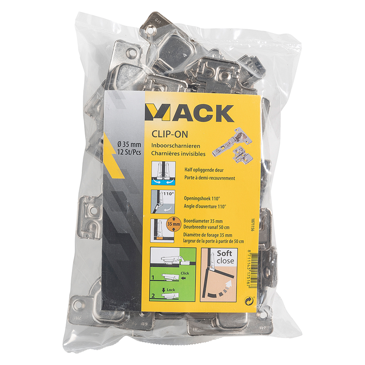 Afbeelding laden in galerijviewer, Mack 1071156 - 12 inboorsch. clip on soft cl.35mm 110° half opliggende deur | 5 stuks
