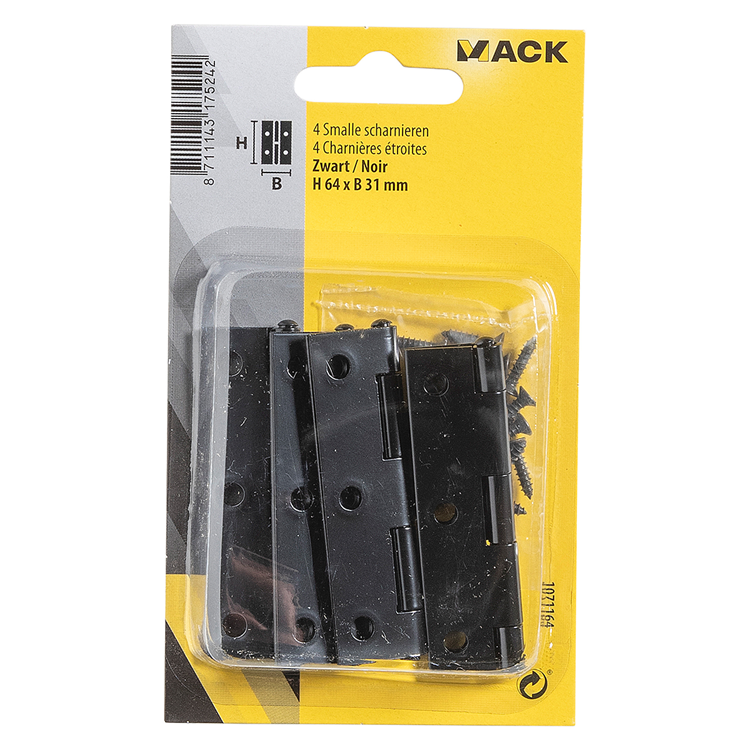 Afbeelding laden in galerijviewer, Mack 1071164 - 4 smalle scharnieren zwart h 64 x b 31 mm | 5 stuks
